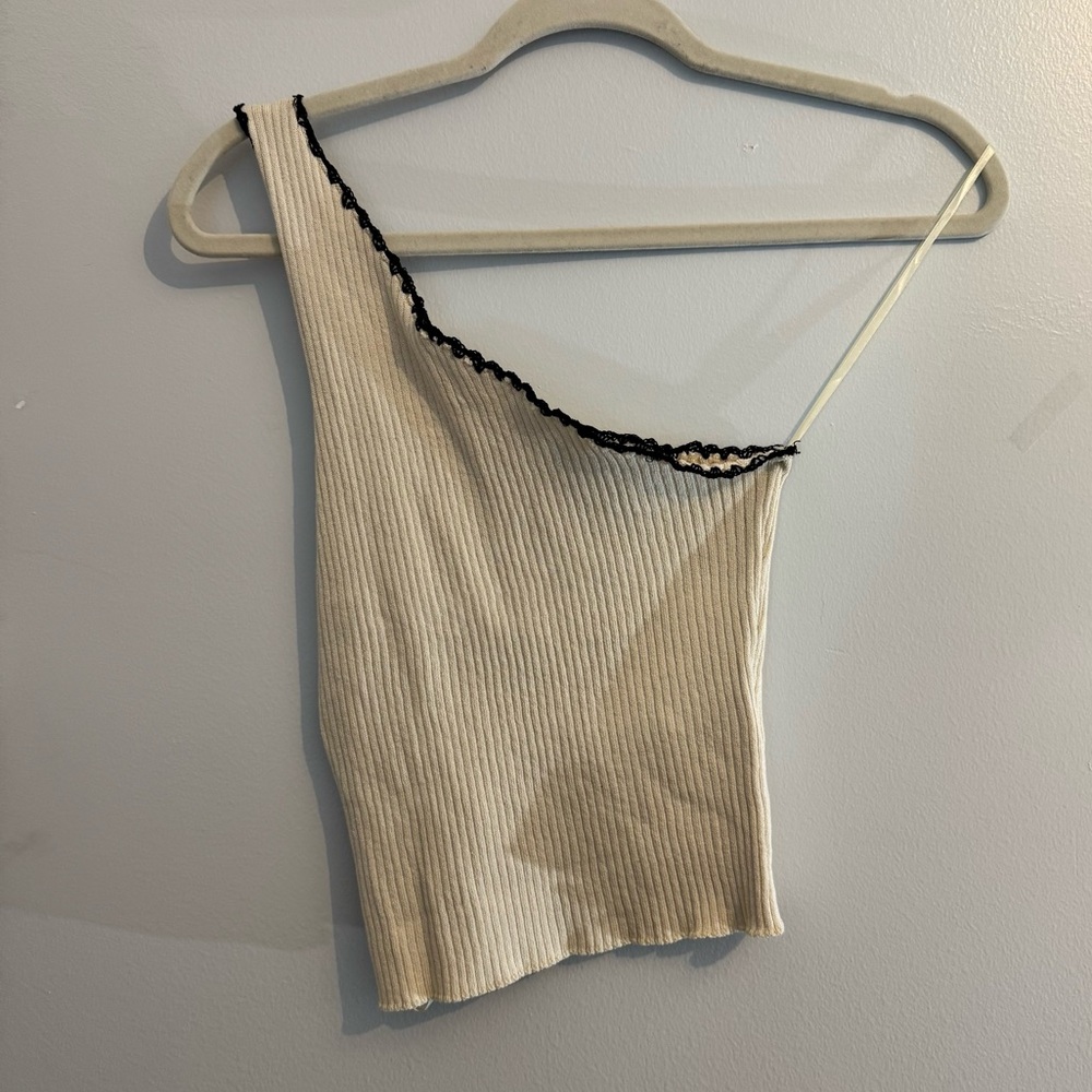 Cotton On Ribbed One Shoulder Top with Black Trim